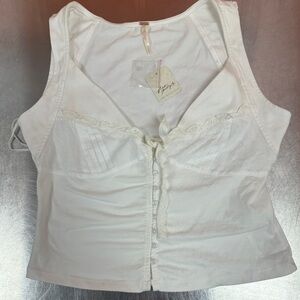 Free People lace tank, ivory boho sleeveless top, women's white lace blouse Med